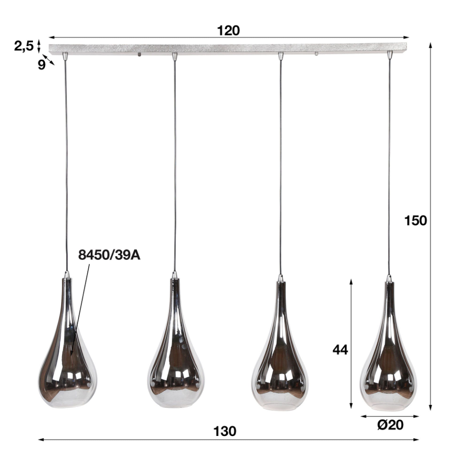 Suspension moderne 4 lampes gouttes verre chromé RALF