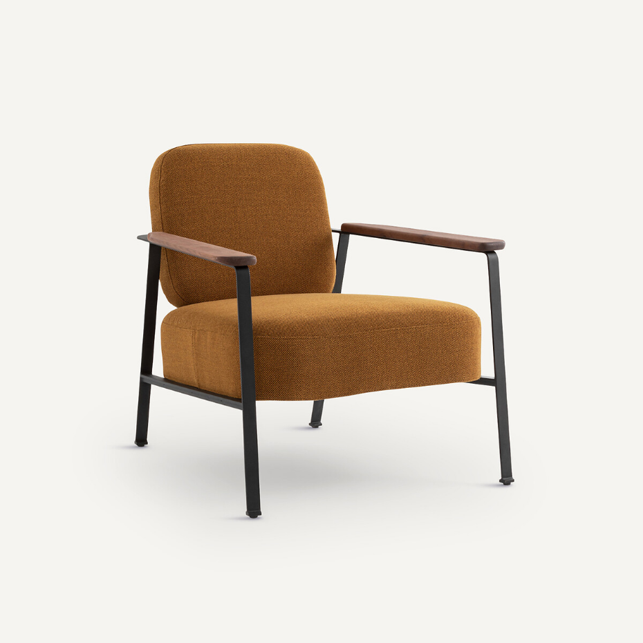 Fauteuil métal acier et tissu natté chiné, Abraxas