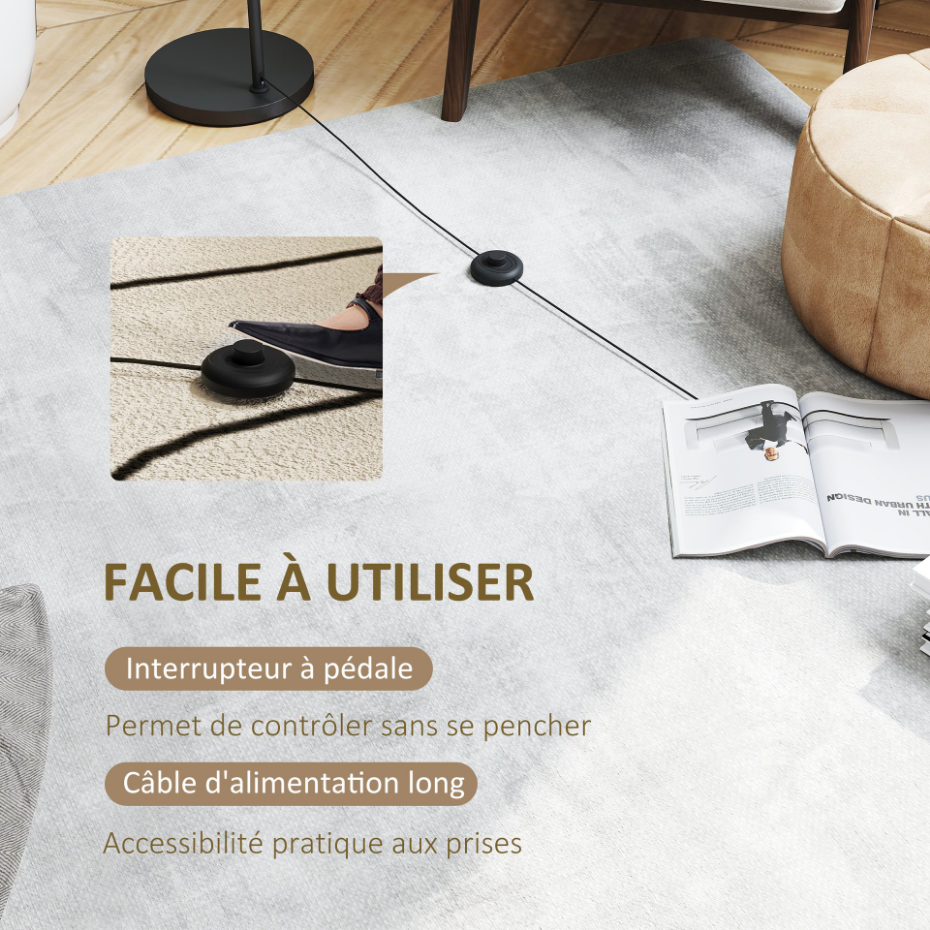 Lampadaire design H.153 cm métal noir abat-jour tambour lin blanc