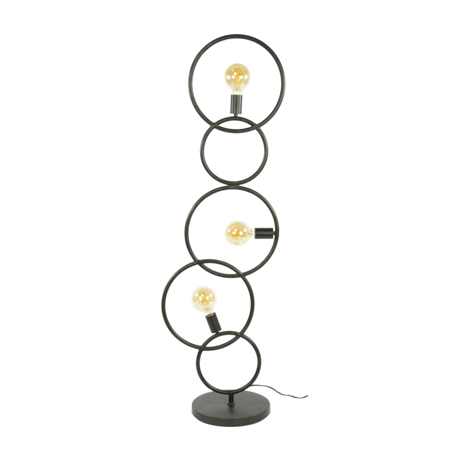 Lampadaire de salon noir – 5 anneaux design TRIBECA