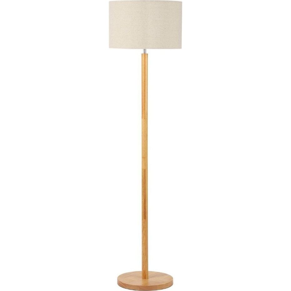 Lampe sur pied ronde en bois et lin