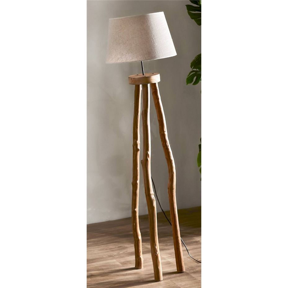 Lampadaire trépied en bois avec abat-jour rond