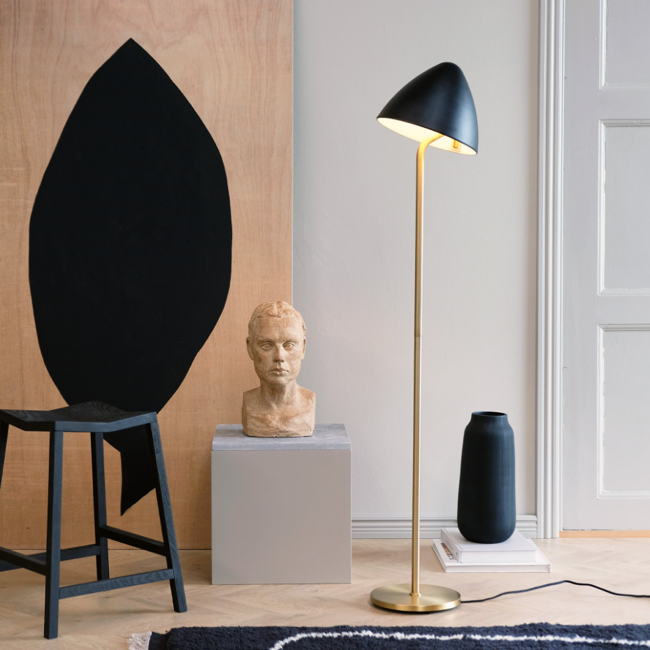 Lampadaire en Métal, noir et laiton OULU