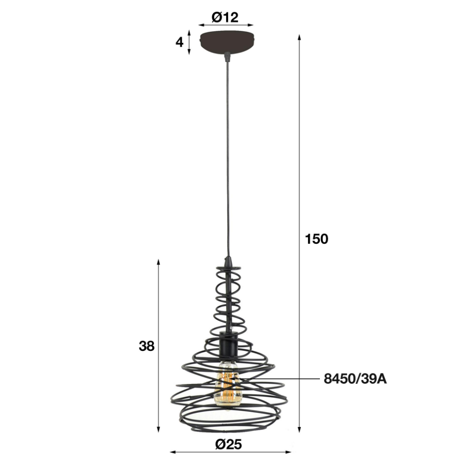Suspension industrielle forme cône filaire noir RALF