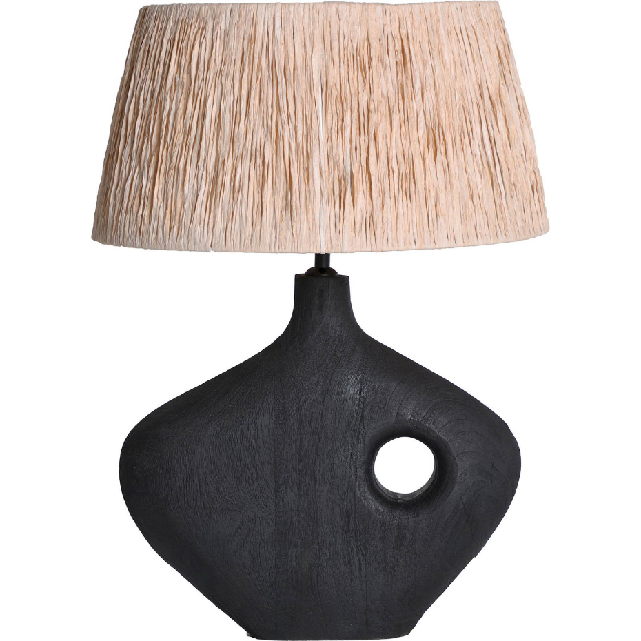 Lampe de table en bois de manguier et raphia