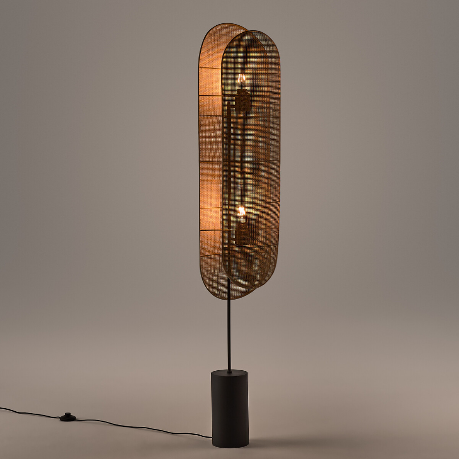 Lampadaire métal acier et cannage, Lola