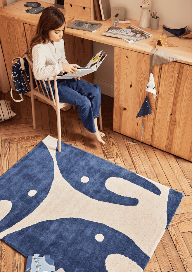 Tapis enfant rectangulaire épais, Coton bio GOTS, ELEPHANT
