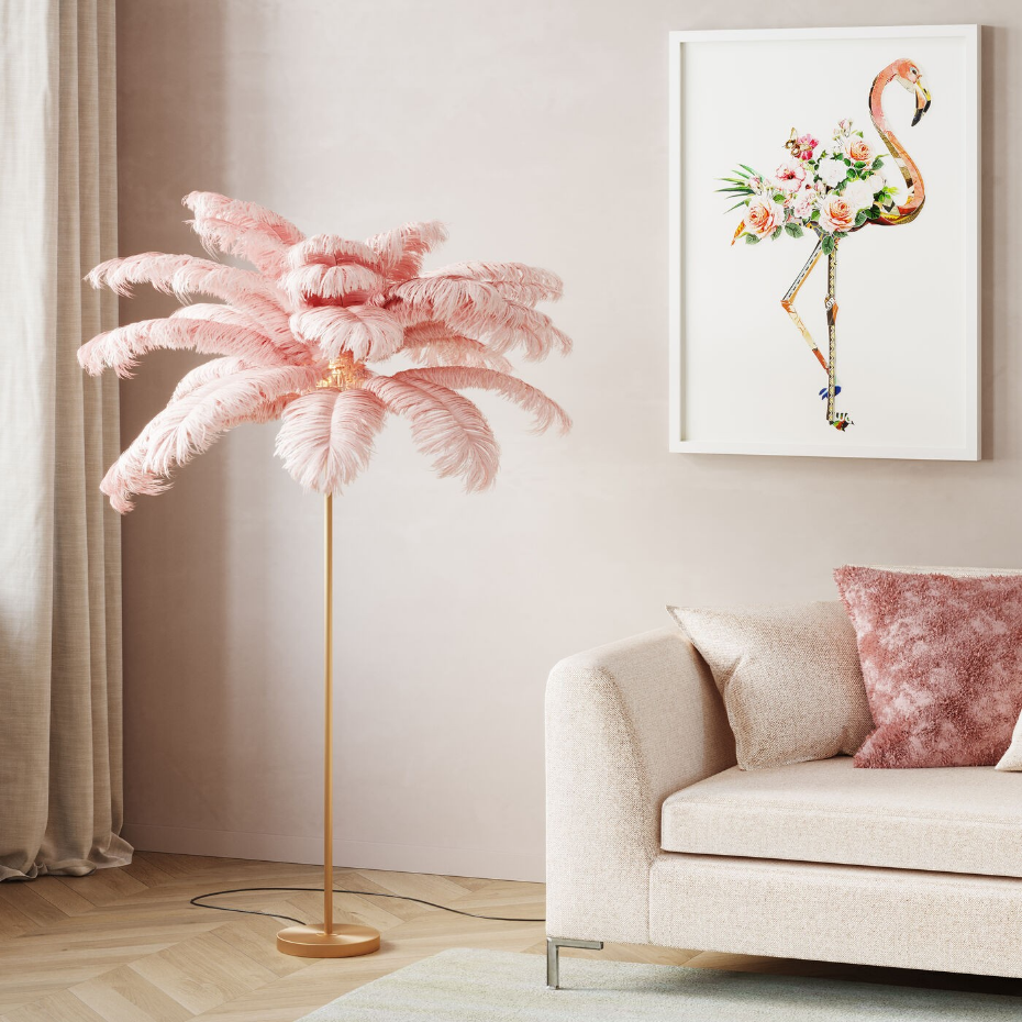 Lampadaire plumes 165cm marron