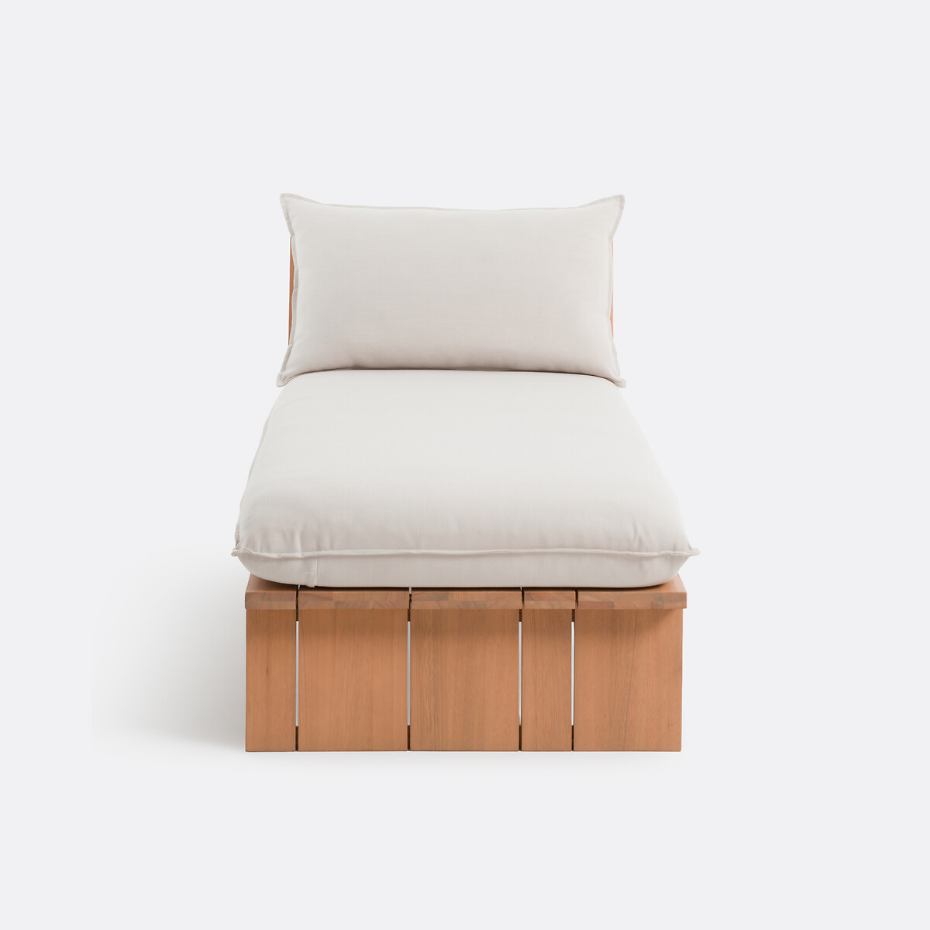 Méridienne de jardin en eucalyptus, avec coussins, BRUT