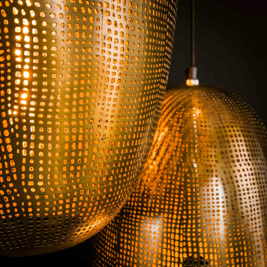 Suspension vintage 3 lampes cuivrées forme ellipse RALF