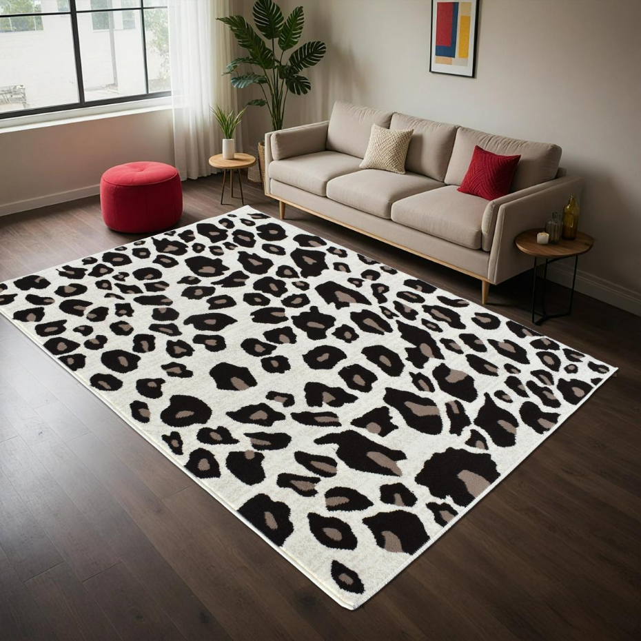 tapis salon LYN1 LEOPARD Beige et marron motif félin tacheté