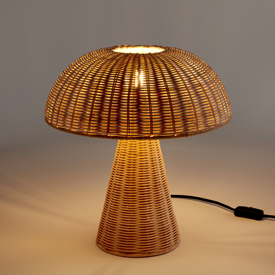 Lampe à poser champignon en rotin, Mirko
