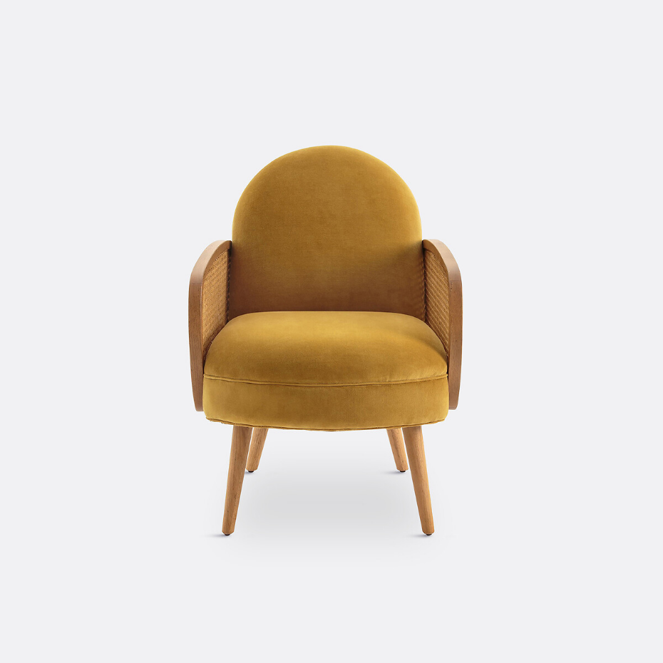 Fauteuil velours et cannage, Buisseau