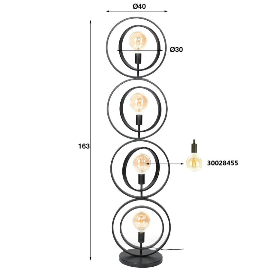 Lampadaire industriel anneaux doubles 4 lampes TRIBECA