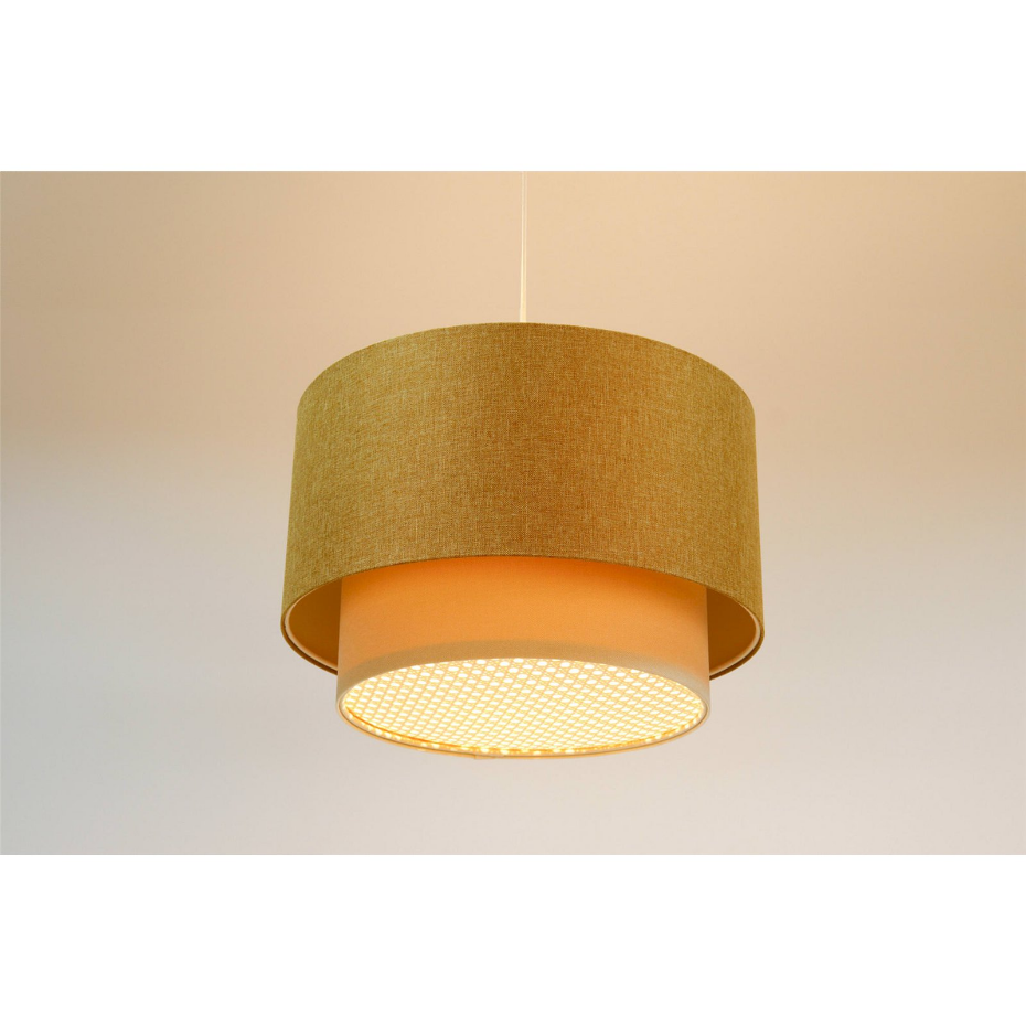 Suspension ronde en tissu avec diffuseur rotin Boho Elegant