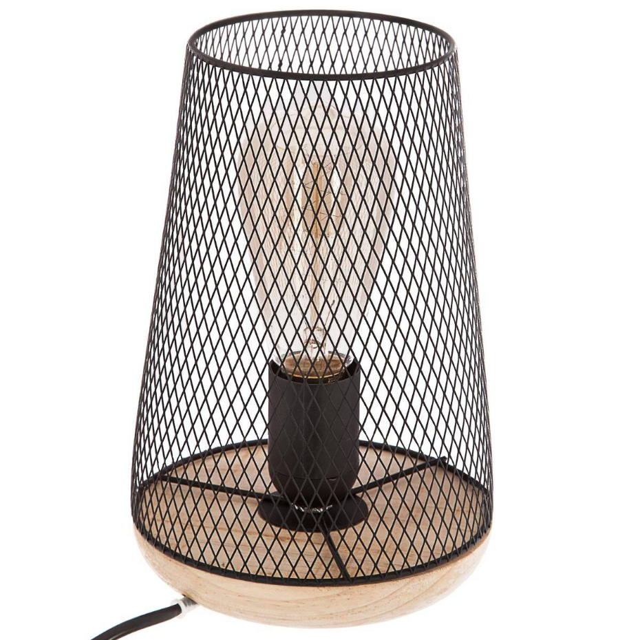 Lampe abat jour maille fer et bois industriel ZELY