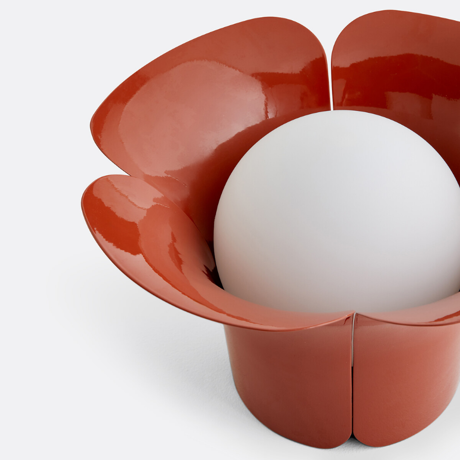 Lampe à poser tulipe, métal fer et opaline, Tessen