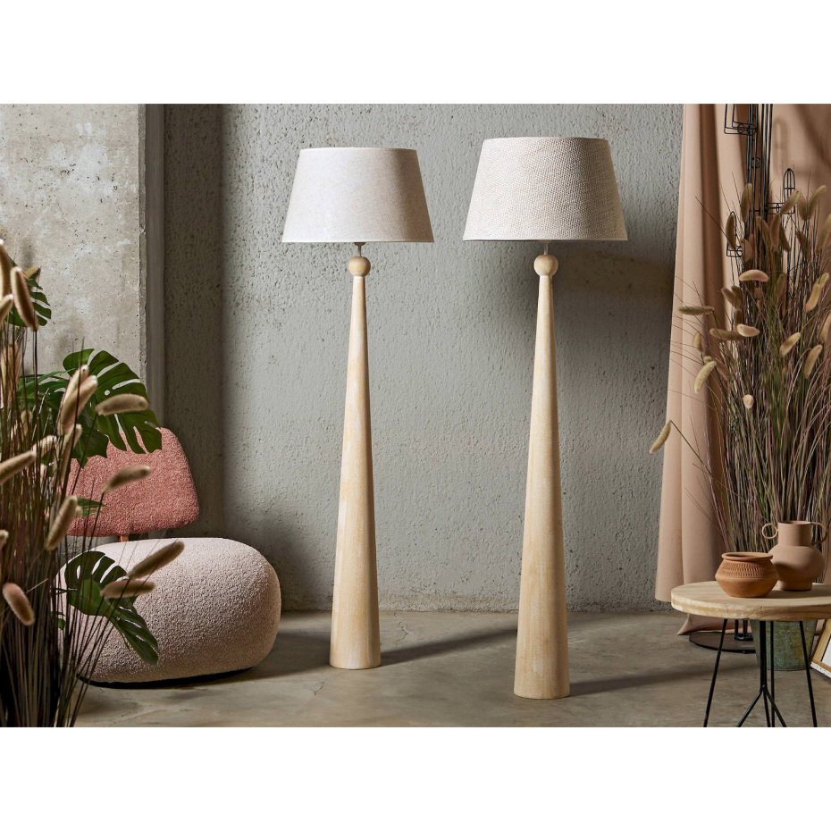 Lampadaire rond en bois avec abat-jour tissu