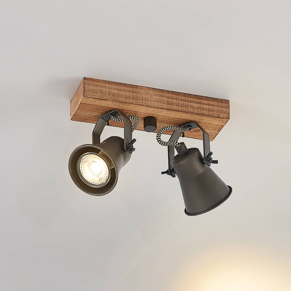 Projecteur halogène en bois vintage