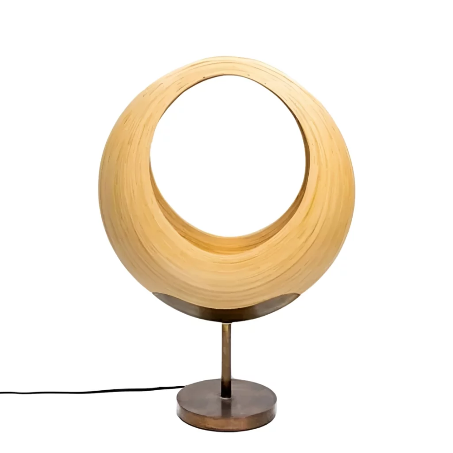 Lampe de table ronde design en bambou et bronze PAOLA