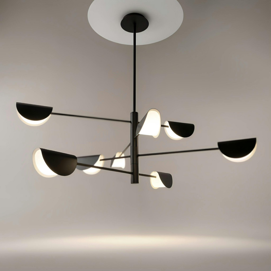 Suspension noire design – abat-jour pliés, 8 lampes LENORE