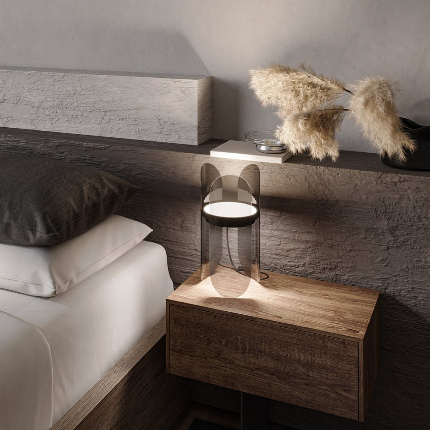 Lampe de chevet moderne en verre fumé – forme corolle ELY