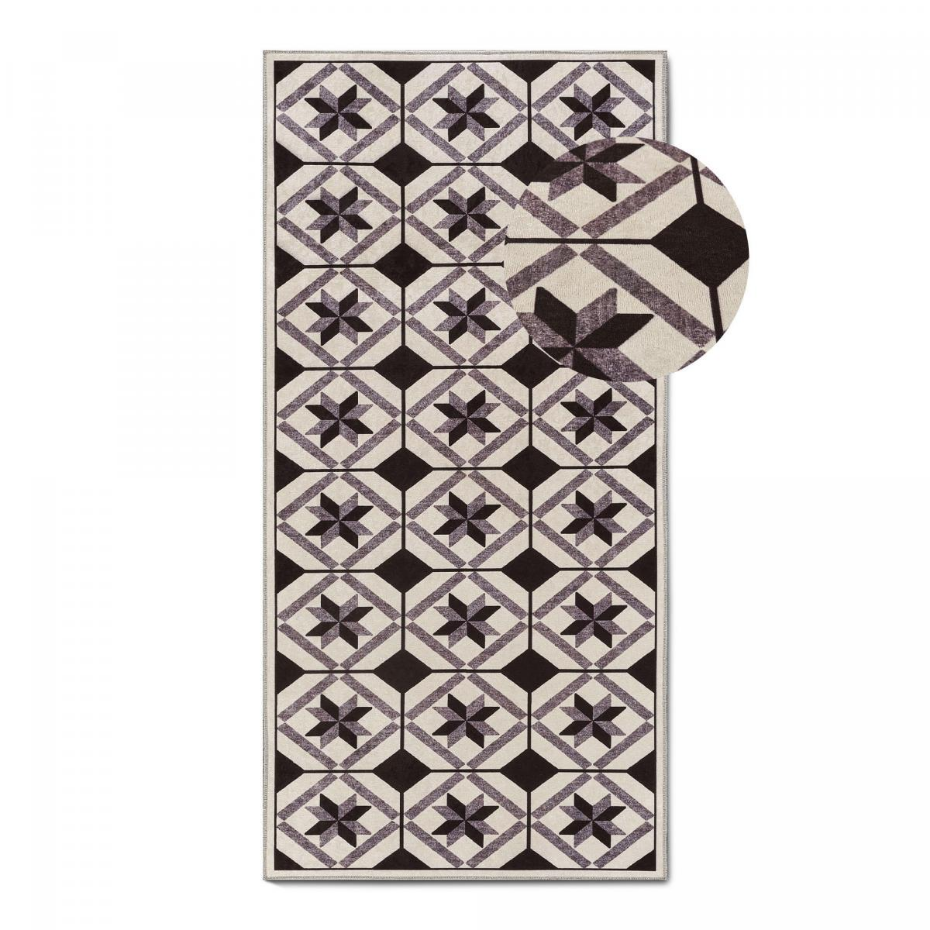 Tapis de cuisine motif carreaux de ciment LYN11 N&B