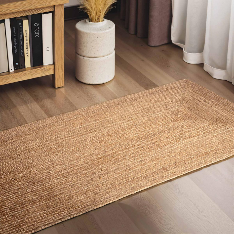 Tapis salon motif simple, JUTE L tissé main, design chaleureux