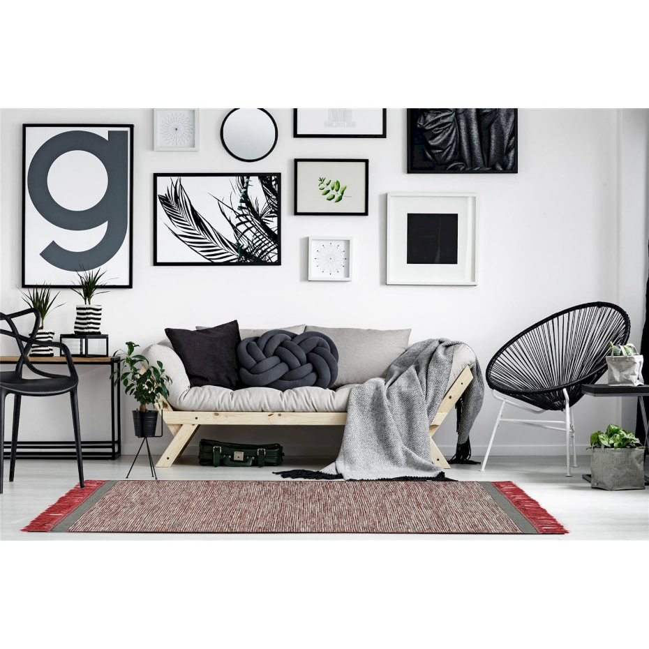 Tapis rectangulaire frangé en laine tissé main