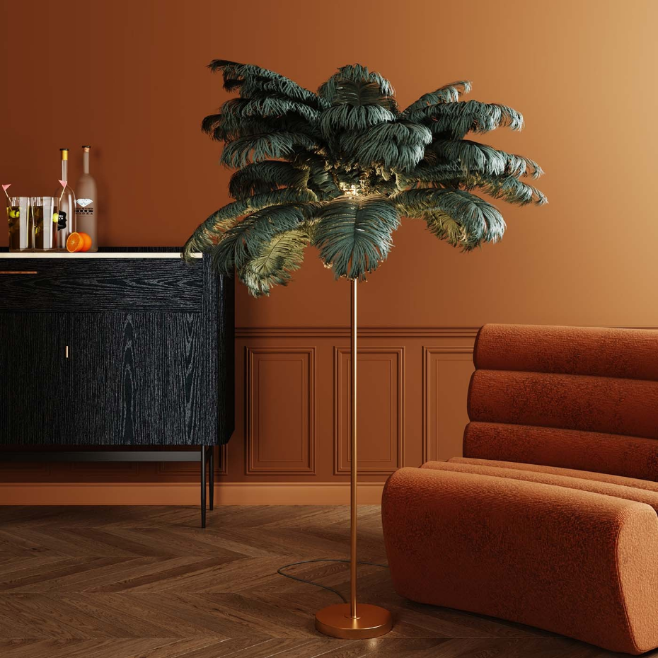 Lampadaire plumes 165cm marron