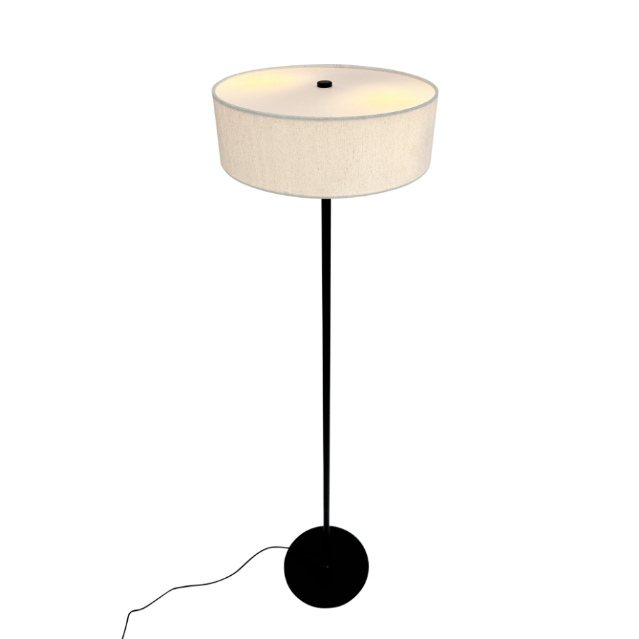 Lampadaire en métal et tissu Noir/Blanc Calix
