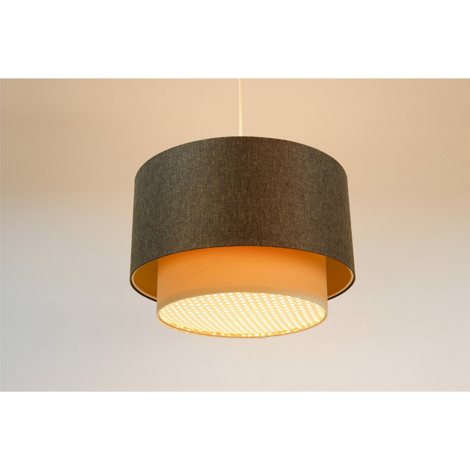 Suspension en tissu et rotin ronde Boho Elegant