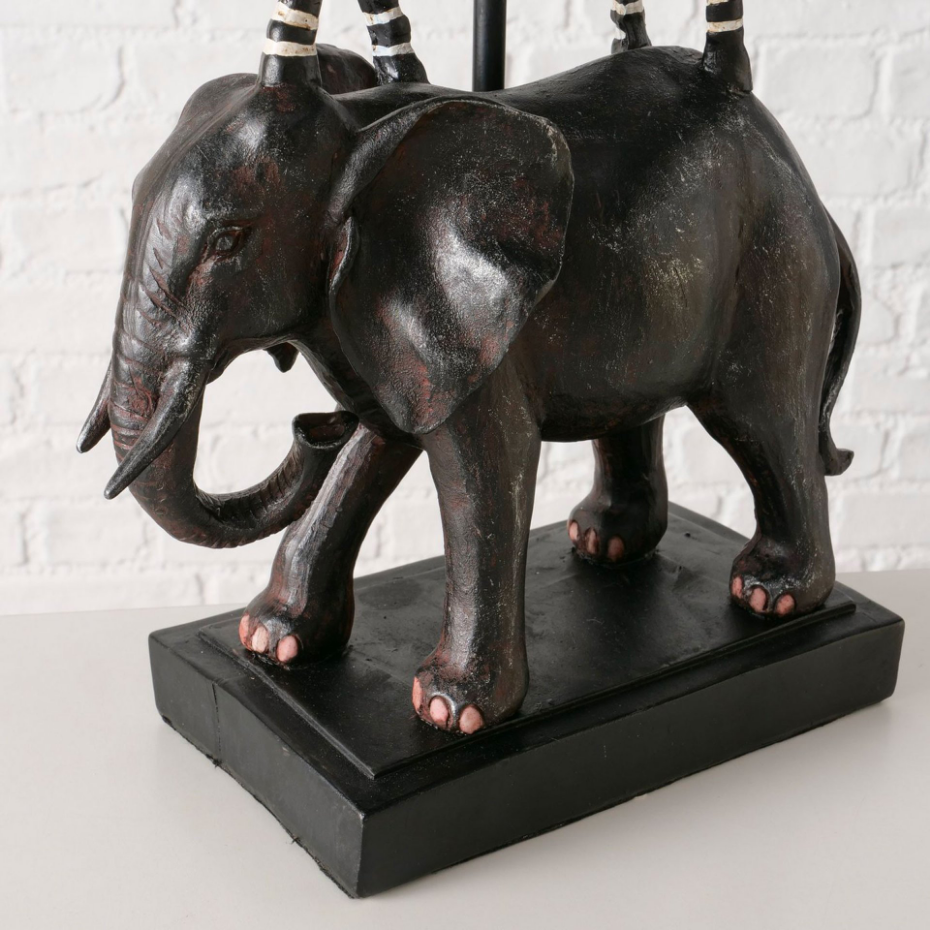 Lampe à poser résine noire animaux sauvages 43.5x26x64.5cm