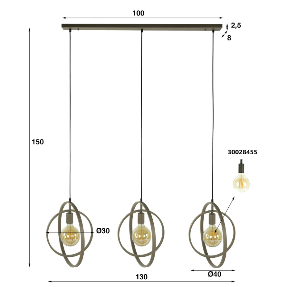 Suspension 3 lampes anneaux croisés TRIBECA