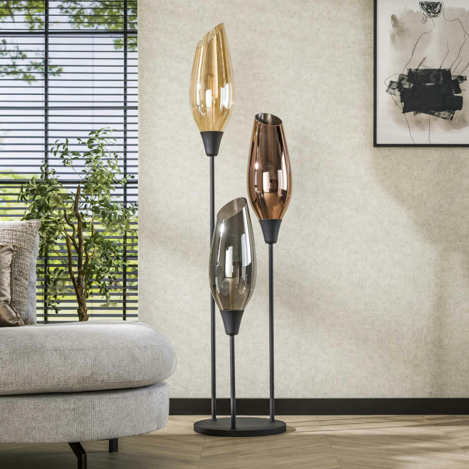 Lampadaire vintage XL avec abat-jour en verre forme torche NIAGARA