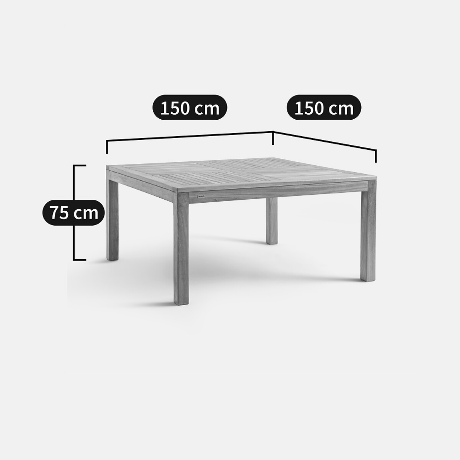 Table de jardin carrée en teck massif, Angoula