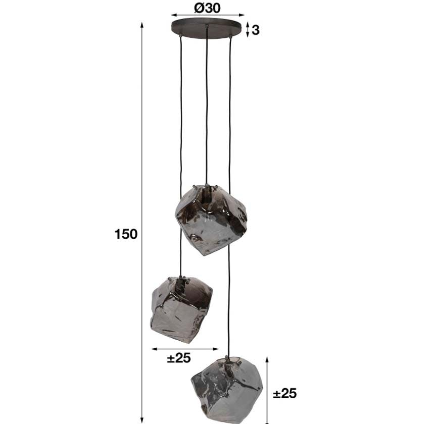 Suspension contemporaine 3 lampes effet glaçon finition chromée NIAGARA