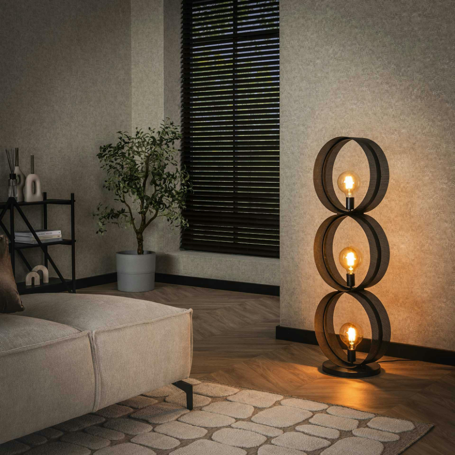 Lampadaire design 3 anneaux en métal perforé RALF