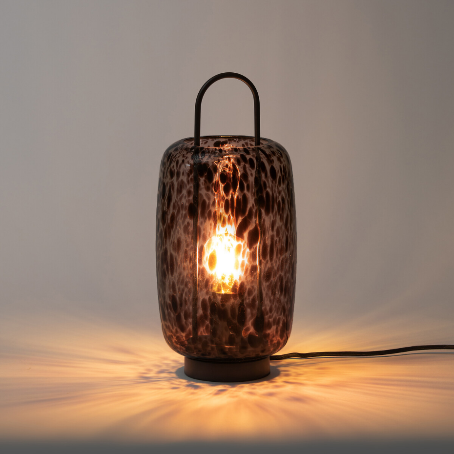 Lampe à poser métal acier et verre ambré, Toleco