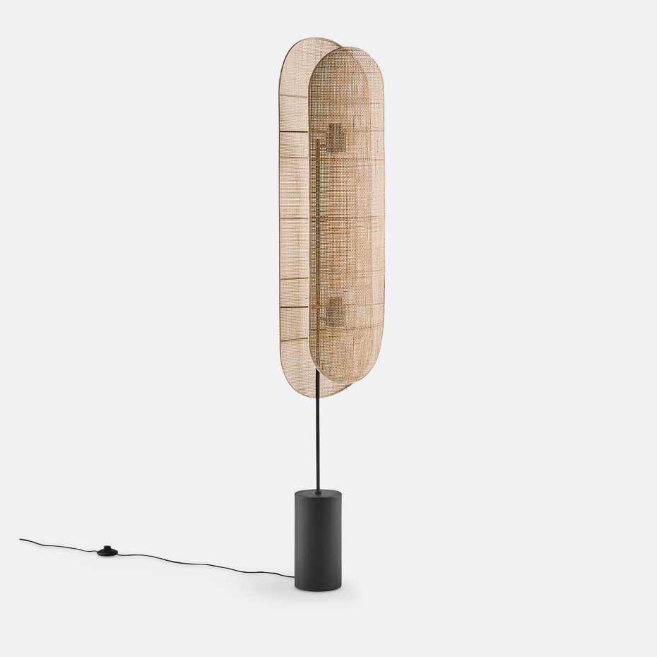 Lampadaire métal acier et cannage, Lola