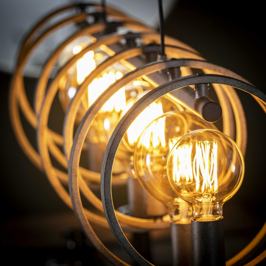 Suspension industrielle 7 lampes cercles finition argent vieilli RALF
