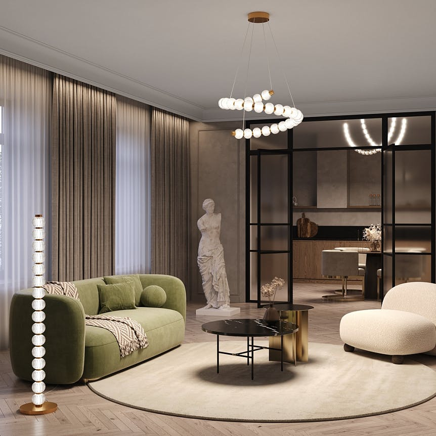 Lampadaire salon en verre - LED, perles ciselées BELLA