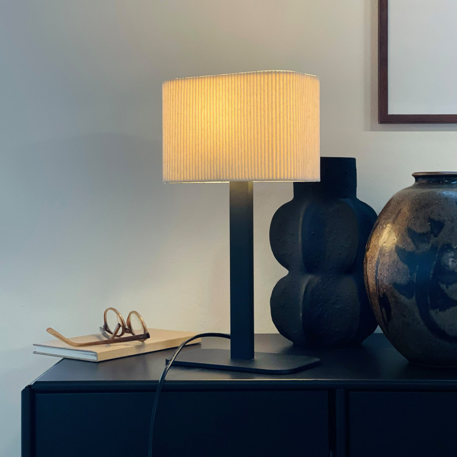 Lampe à poser en métal et tissu Noir/Blanc Calix