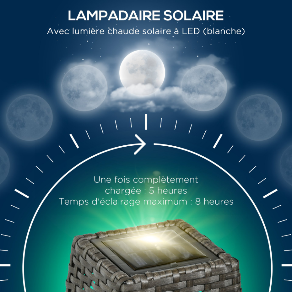 Lampadaire LED solaire de jardin style colonial résine filaire