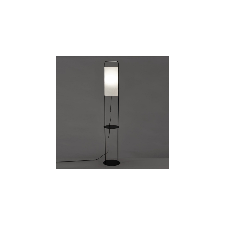 Lampadaire table en métal noir et abat-jour blanc - H150cm