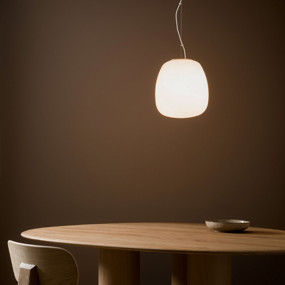 Suspension en verre givré, forme oblongue, Raeyes