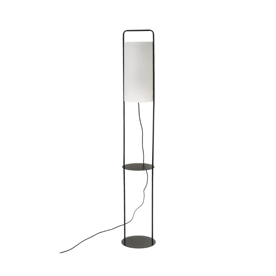 Lampadaire table en métal noir et abat-jour blanc - H150cm