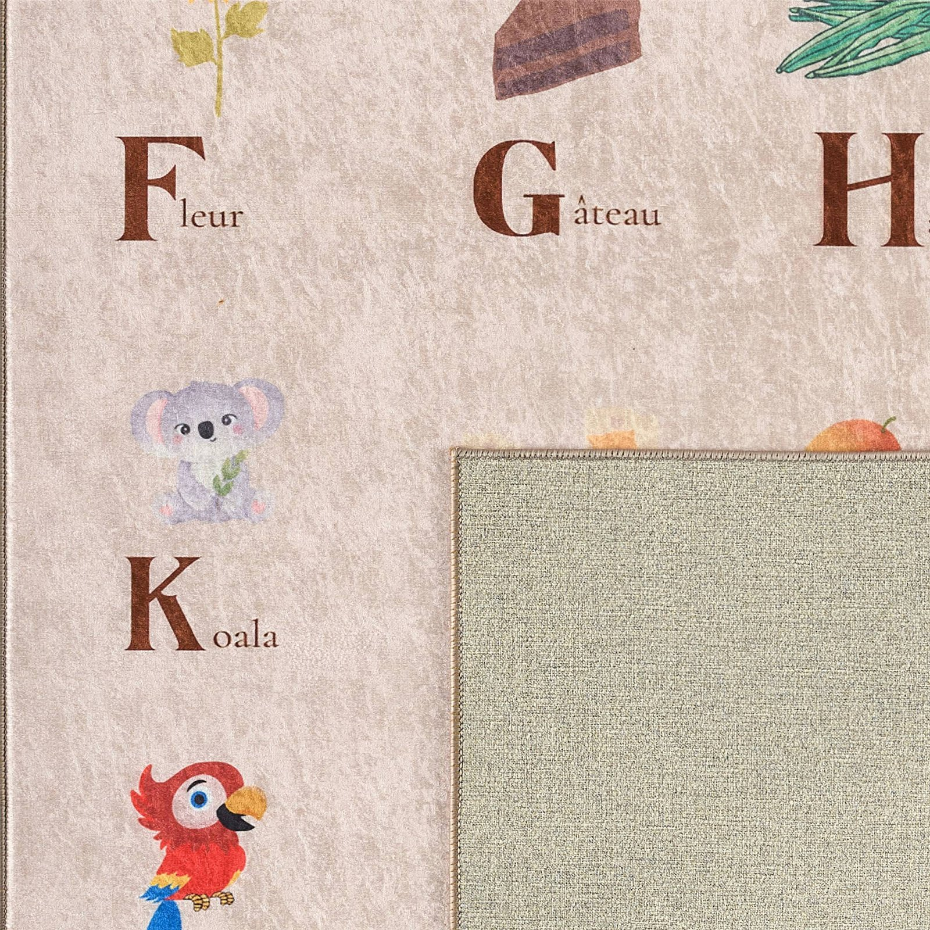 Tapis rectangulaire en polyester motif alphabet HAPPY