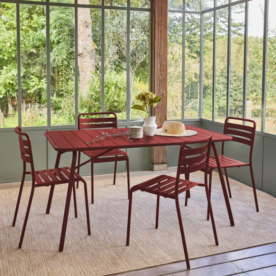Table de jardin pliante métal + 6 assises AMÉLIA