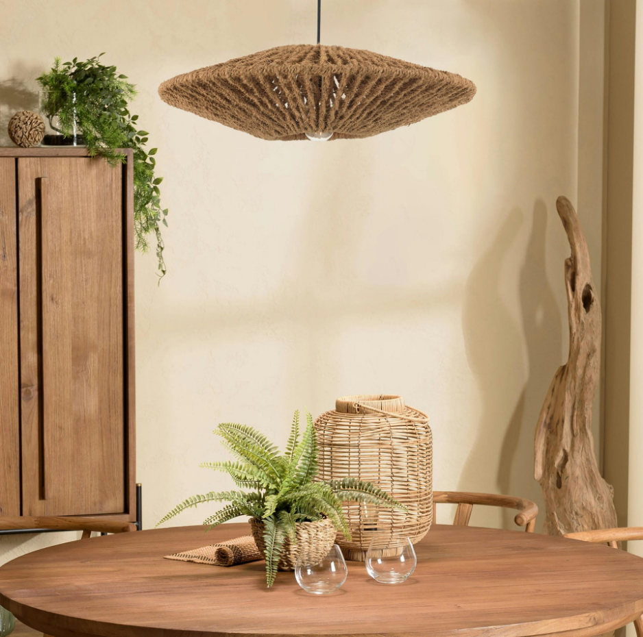 Suspension cymbale 60x60cm en fibre de coco et teck recyclé FOLELLI